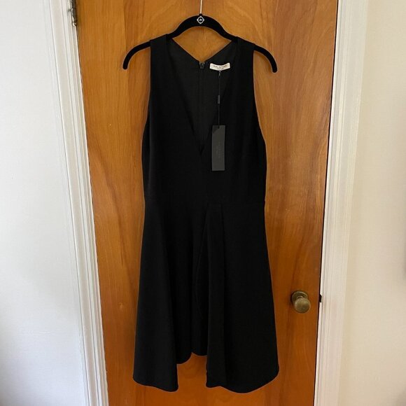 NWT Halston Heritage Sleeveless V-Neck Flounced Party Cocktail Dress Black 14 - Picture 3 of 10